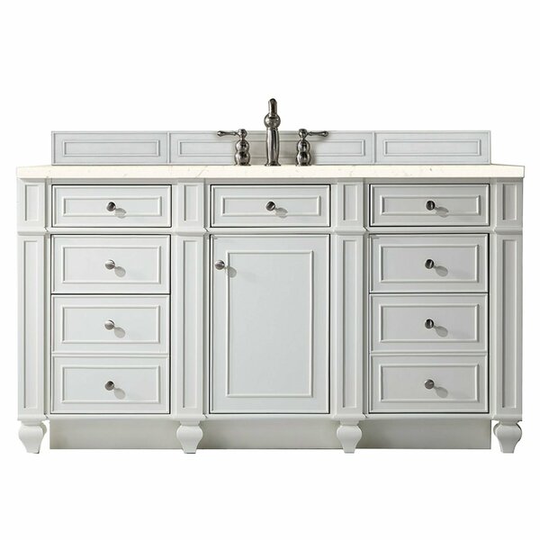 James Martin Vanities Bristol 60in Single Vanity, Bright White w/ 3 CM Eternal Marfil Quartz Top 157-V60S-BW-3EMR